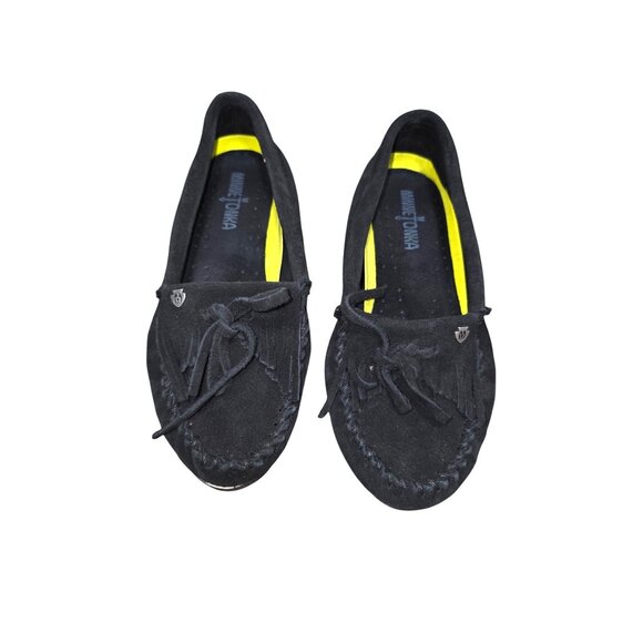 Minnetonka Women's Black Suede Moccasins Size 7 Comfortable Slip-On Shoes - Picture 1 of 6